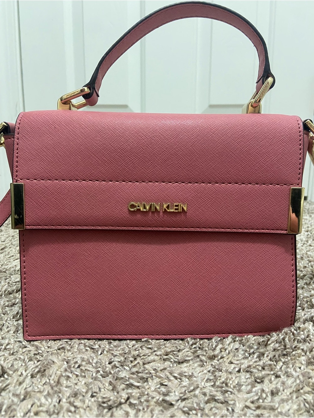 Calvin Klein Rose-Pink Structured Top Handle Satchel